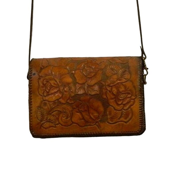 Vintage Tooled Leather Horse Purse Handbag Horse Flower Pattern 70's Clean - Picture 5 of 10